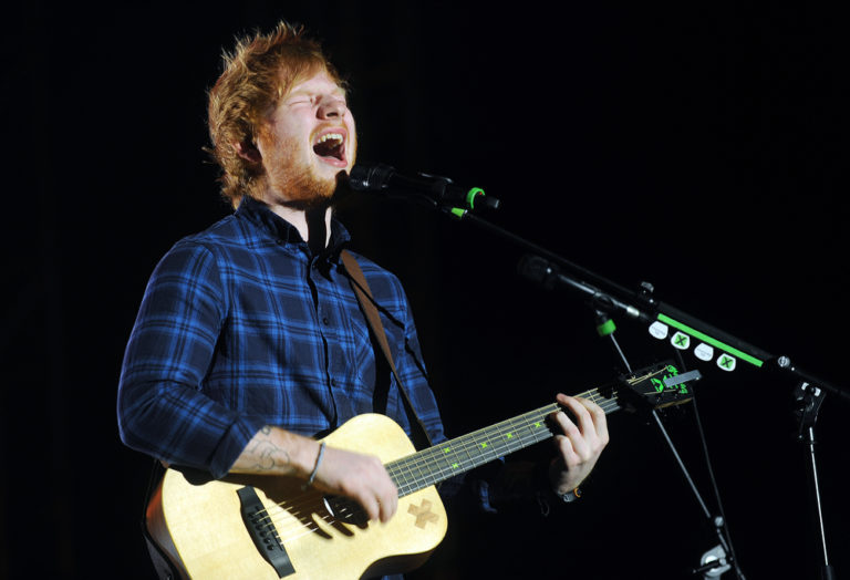 Ed Sheeran performing in Prague