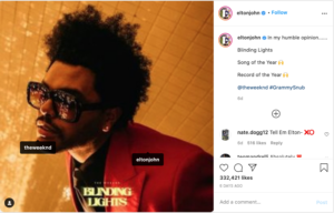 Elton John supports The Weeknd on Instagram