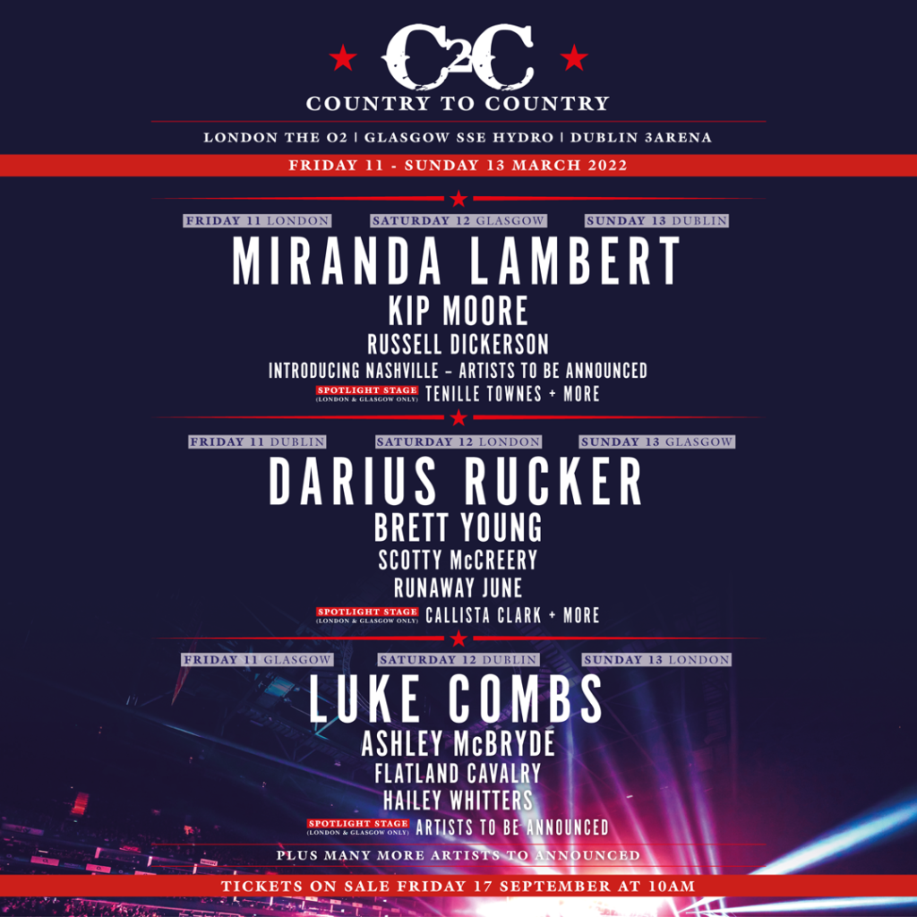 Country to Country Festival Returns in 2022 With Luke Combs and Miranda Lambert Among Headliners
