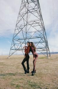Charli XCX and Rina Sawayama on set for the "Beg For You" music video