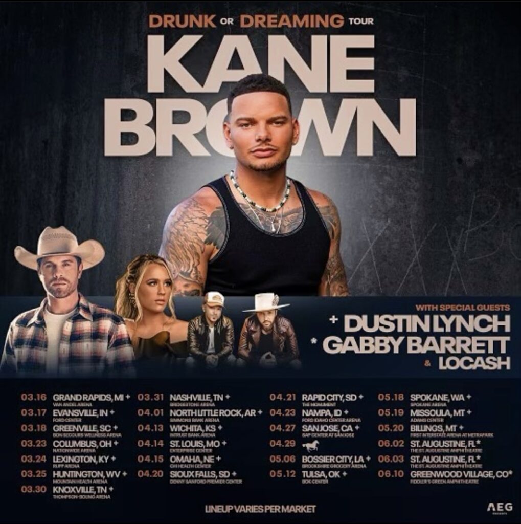 Kane Brown announces Drunk or Dreaming Tour 2023 with Dustin Lynch, Gabby Barrett and Locash