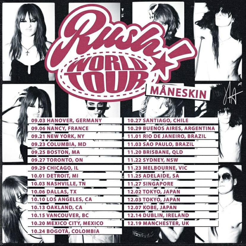 rush world tour maneskin dates