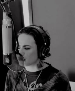 Demi Lovato recording rock version of "Heart Attack."
