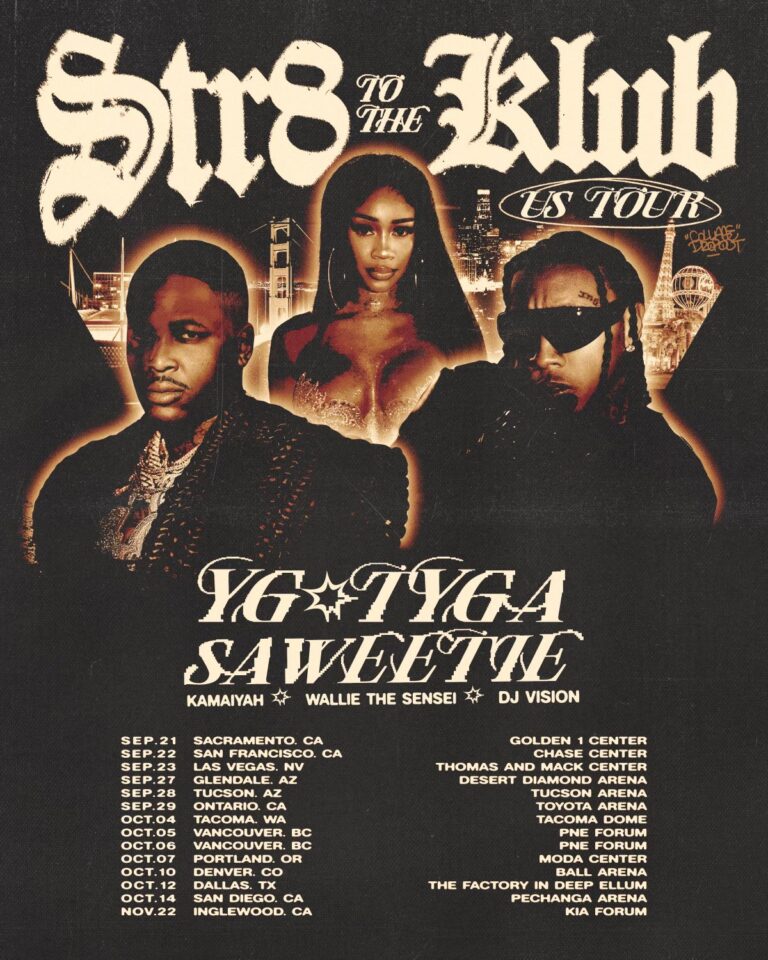 Rap and collaborative trio YG, Saweetie and Tyga join forces for Str8 To The Klub Tour across North America in Fall 2023.