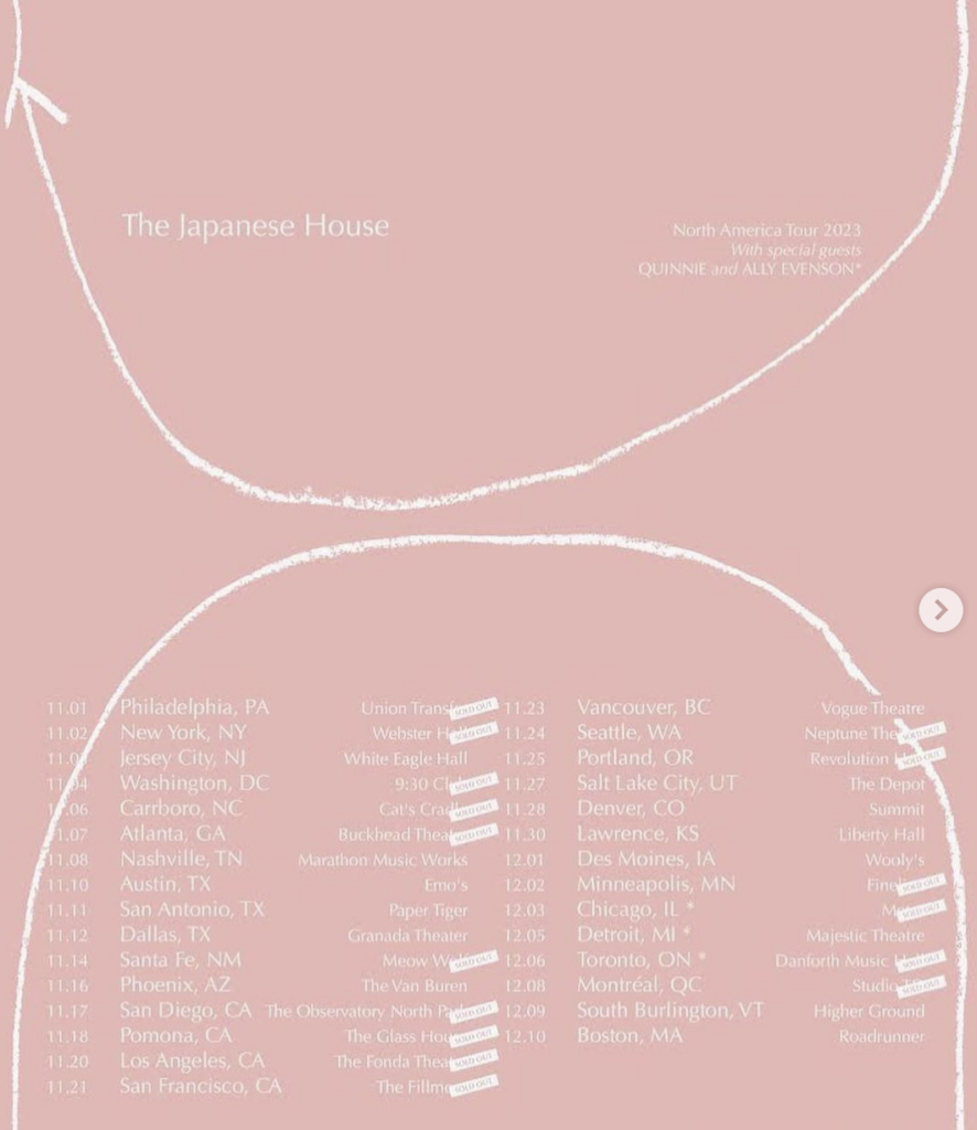Screenshot of Japanese House Tour dates 2023