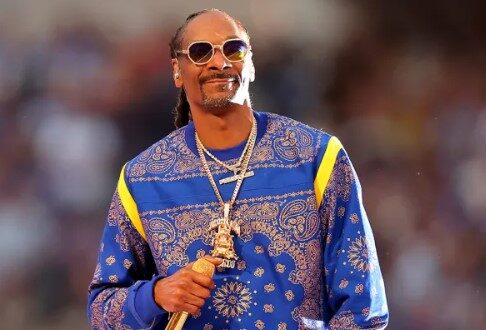 A photo of Snoop Dogg, taken during his section of the halftime show at Super Bowl 56 in Los Angeles.